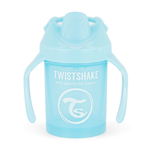 Twistshake, kubek niekapek, z uchwytami i mikserem Mini Cup Pastel Blue 230 ml