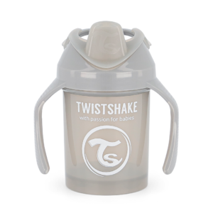 Twistshake, kubek niekapek, z uchwytami i mikserem Mini Cup Pastel Grey 230 ml